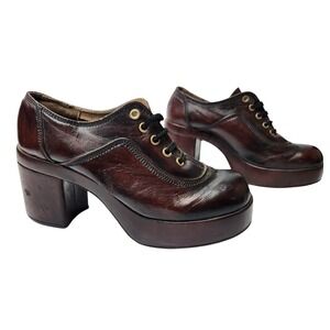 Vtg Chunky Platform Lace Up Mary Jane Pumps Shoes Womens 9 Academia Whimsigoth